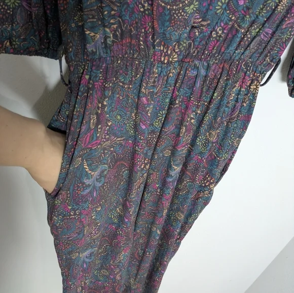 EVEREVE WOMENS floral Fall jumpsuit 3/4 ballon sleeves ockets cotton blend Small - Picture 5 of 15